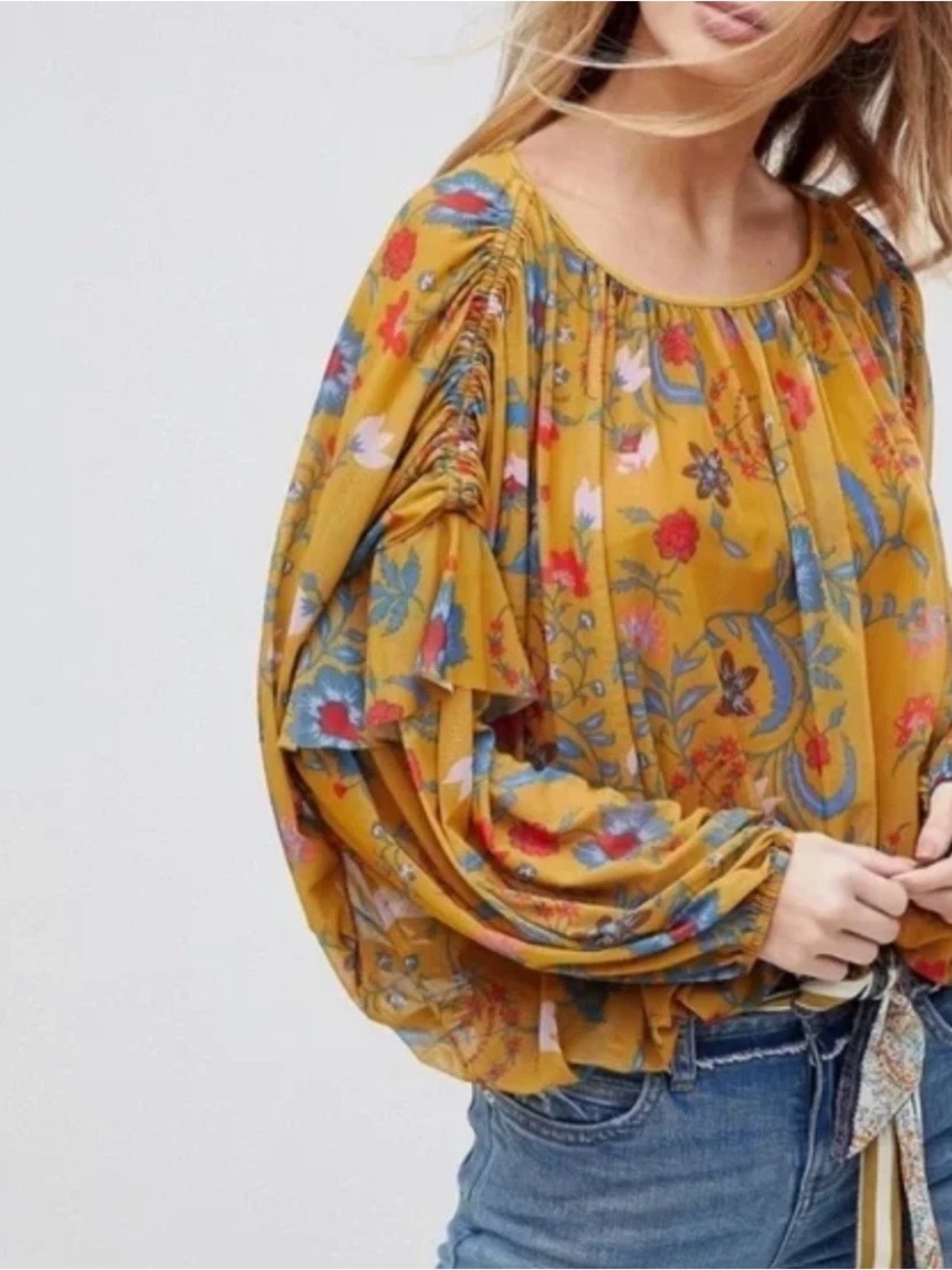 Free People Wildflower floral honey boho oversized blouse size L